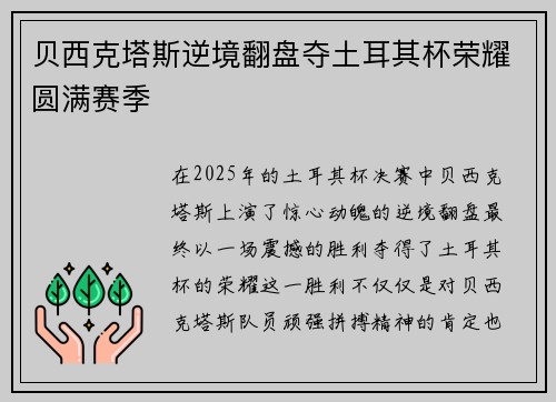 贝西克塔斯逆境翻盘夺土耳其杯荣耀圆满赛季