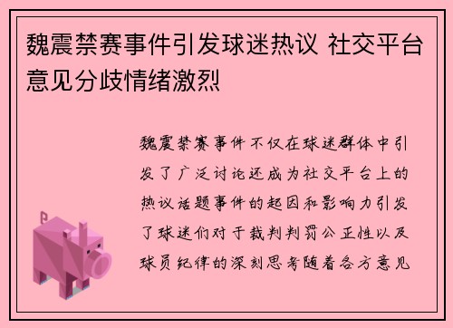 魏震禁赛事件引发球迷热议 社交平台意见分歧情绪激烈 魏震禁赛事件引发球迷热议 社交平台意见分歧情绪激烈
